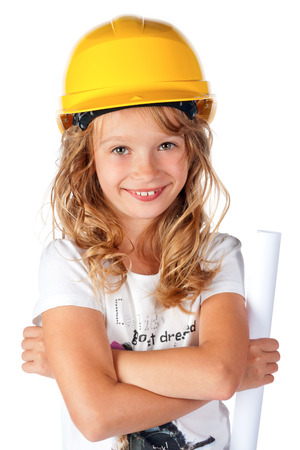 Little girl in a protective helmetの写真素材