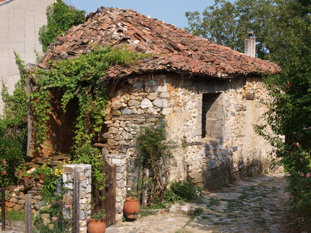 Greece, Paleos Pantaleimonas . The historic town at the foot of Mount Olympusの写真素材