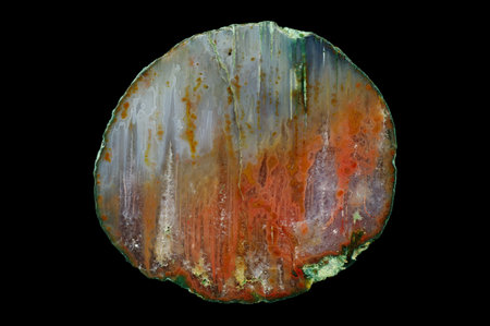 A cross-section of agate. Micro-stalactite agate with quartz-agate fill. Origin: Rudno near Krakow,...