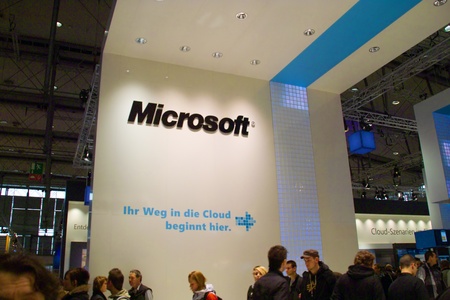 HANNOVER, GERMANY - MARCH 5: stand of the Microsoft on March 5, 2011 in CEBIT computer expo, Hannover, Germany. CeBIT is the world's largest computer expo.のeditorial素材