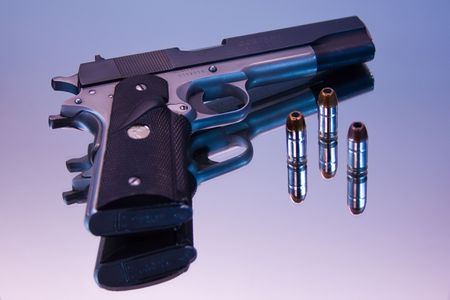 Semi-Automatic 45 Magnum with shellsの写真素材