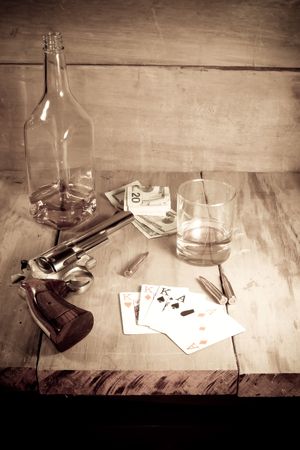 American History, gambling, booze, guns. Sepia with slight grain and vignette. See the rest of the set.の写真素材