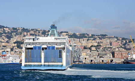Ferry operation in the port of Genoaのeditorial素材