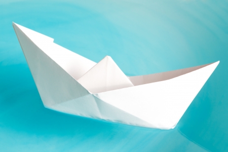 White ship on a blue waterの写真素材