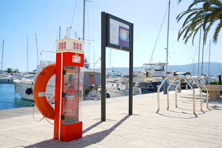 Tivat, Montenegro, April, 15, 2016: Boats and yachts in a bay of Adriatic sea, Montenegroのeditorial素材