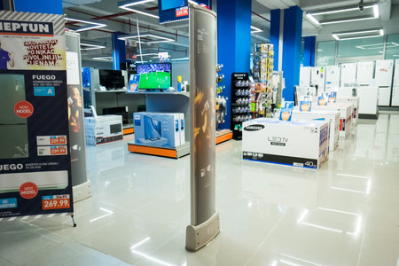 Podgorica, Montenegro, April, 19, 2016: Interior of a modern shopping center Neptun