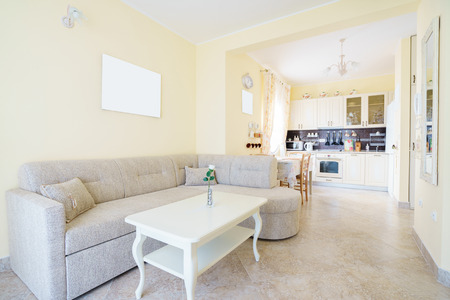 Interior of a guest house room with kitchenの写真素材