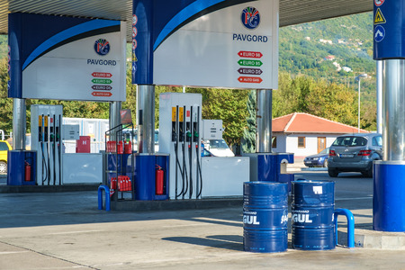 Tivat, Montenegro â October 11, 2018: View of a Pavgod fuel and gas station on the highway between Tivat and Budvaのeditorial素材