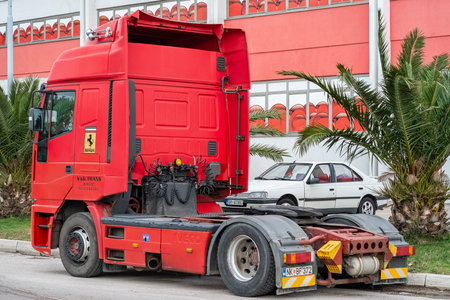 Bar, Montenegro, February 04, 2019: Truck is parked in the parking lot at the warehouse in the open...