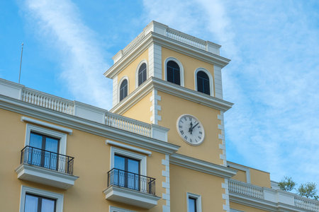 Tivat, Montenegro, December 16, 2019: Facade of the building of the Regent hotel on the Tivat...