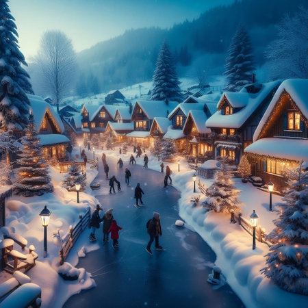 Beautiful winter village in the Carpathian mountains. Ukraine, Europe.の素材