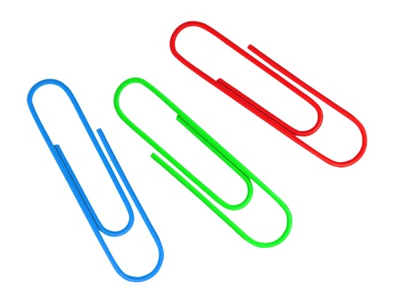 multicolor paper clips isolated on white backgroundの写真素材
