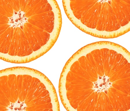 Orange slices closeup isolated on a white backgroundの写真素材