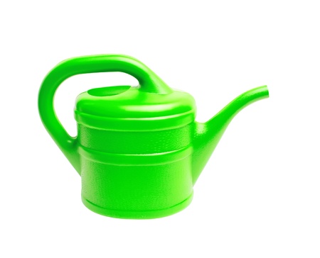 Green watering can isolated on white backgroundの写真素材