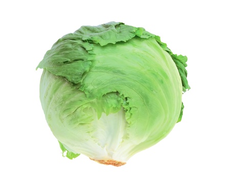 Green cabbage isolated on white backgroundの写真素材