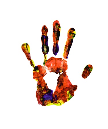 Colorful hand print on white backgroundの写真素材