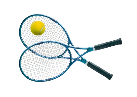 Tennis equipment: ball and racketの写真素材