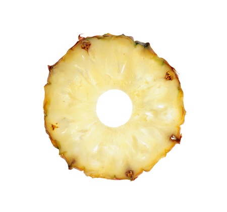 fresh juicy slice of pineapple isolated on white backgroundの写真素材