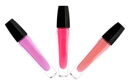 lipsticks (lipgloss) of pink color isolated on white backgroundの写真素材