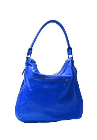 Blue women bag isolated on white backgroundの写真素材
