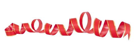 red holiday decor ribbon isolated on whiteの写真素材