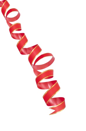 red holiday decor ribbon isolated on whiteの写真素材