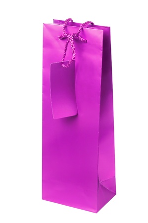 pink shopping bag isolated on white backgroundの写真素材