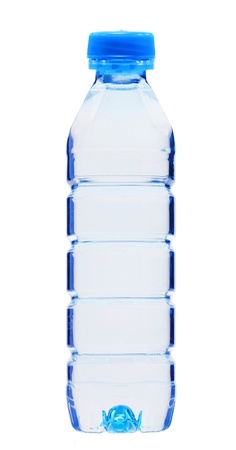 Blue bottle with water isolated on white backgroundの写真素材