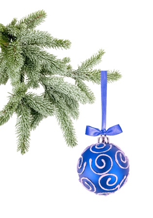 Christmas ball on the tree isolated on white backgroundの写真素材