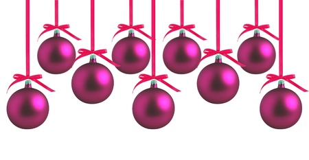 Red Christmas balls with bows on white backgroundの写真素材