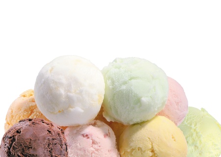 Scoop of fruit ice cream isolated on white backgroundの写真素材