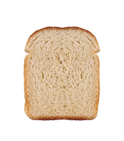 one slice of wheat bread isolated on whiteの写真素材