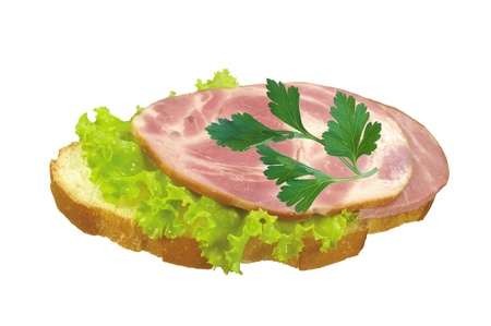 tasty ham sandwich isolated on whiteの写真素材