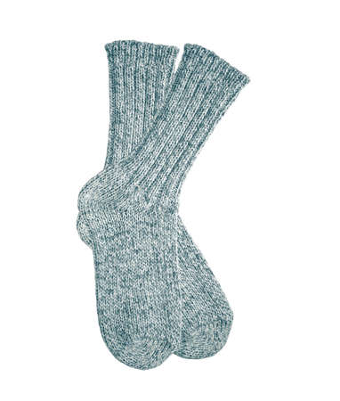 Grey wool socks isolated on white backgroundの写真素材