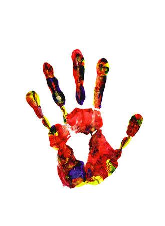 Color hand prints isolated on whiteの写真素材