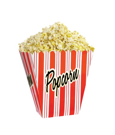 Full bucket of popcorn isolated on white backgroundの写真素材