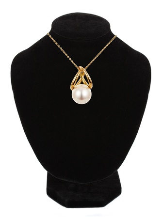 beautiful necklace with pearl isolated on white の写真素材