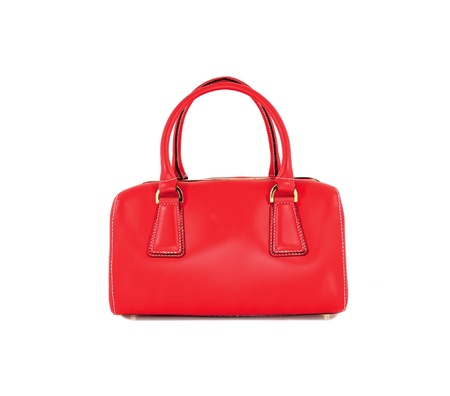 Red women bag isolated on white backgroundの写真素材