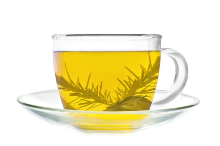 cup of green tea isolated on white backgroundの写真素材