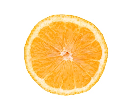Big fresh juicy orange slice isolated on white backgroundの写真素材
