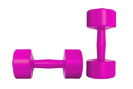 Pink dumbbells fitness isolated on white backgroundの写真素材