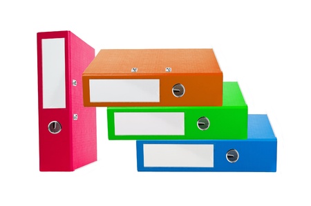 Stack of colorful office folders isolated on whiteの写真素材