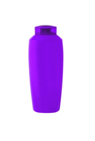 Violet shampoo bottle isolated on white backgroundの写真素材