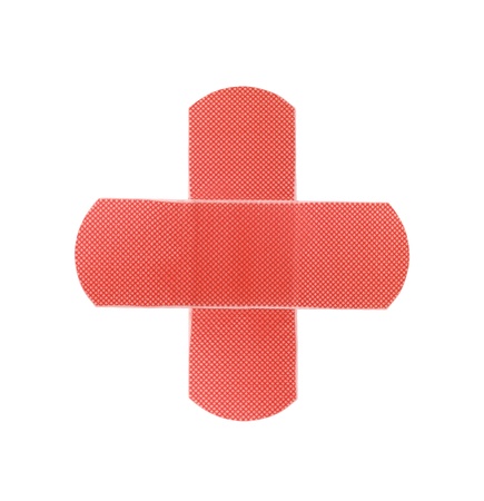 Red medical patch isolated on white backgroundの写真素材