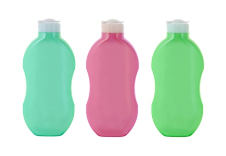 Color Shampoo Bottles isolated on whiteの写真素材