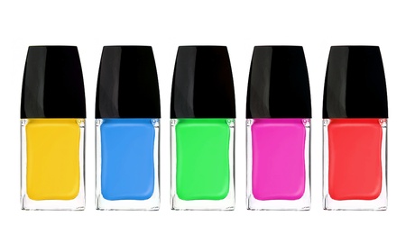 multicolor nail polishes isolated on white backgroundの写真素材