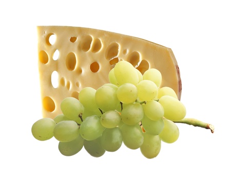 tasty cheese and grape isolated on white backgroundの写真素材