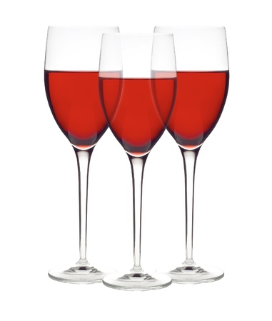 Classic Glasses of Red Wine isolated on a white backgroundの写真素材