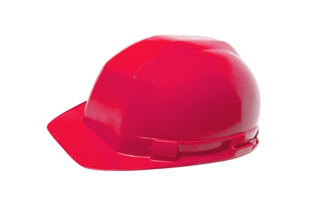 Red helmet isolated on white backgroundの写真素材