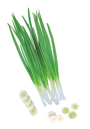 green onions isolated on white backgroundの写真素材